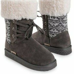 MUK Luks Women's Gray Faux Fur Winter Lace up BOOTS Size 10
